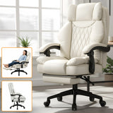 Scaun de Birou Elindor® Ergonomic, Design Contemporan, Scaun cu Spatar si Manere, din Piele PU cu Suport pentru Picioare si Roti, Latime Sezut 58 cm, Inaltime intre 110-118 cm, Alb