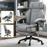 Scaun de Birou Elindor® Ergonomic, Design Contemporan, Scaun cu Spatar si Manere, din Piele PU cu Suport pentru Picioare si Roti, Latime Sezut 58 cm, Inaltime intre 110-118 cm, Gri