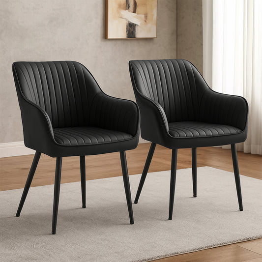 Set 2 Scaune Elindor® Ergonomice, Design Contemporan, Scaun cu Spatar si cu Manere, din Catifea cu Picioare Metalice Negre, Potrivite pentru Living, Bucatarie, Birou, Dormitor, Latime Sezut 49 cm, 55.5 x 43 x 83 cm, Negru