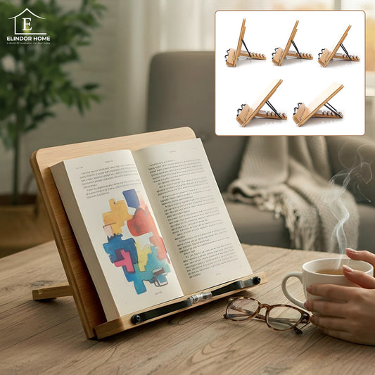 Suport Laptop si Tableta Elindor® sau Notebook si Carti, din Bambus, Masa Reglabila si Portabila, Stand Universal, Compatibil 10–15.5 Inch, Ideal pentru Birou, Acasa si Calatorii, 21 x 28 cm, Maro Deschis