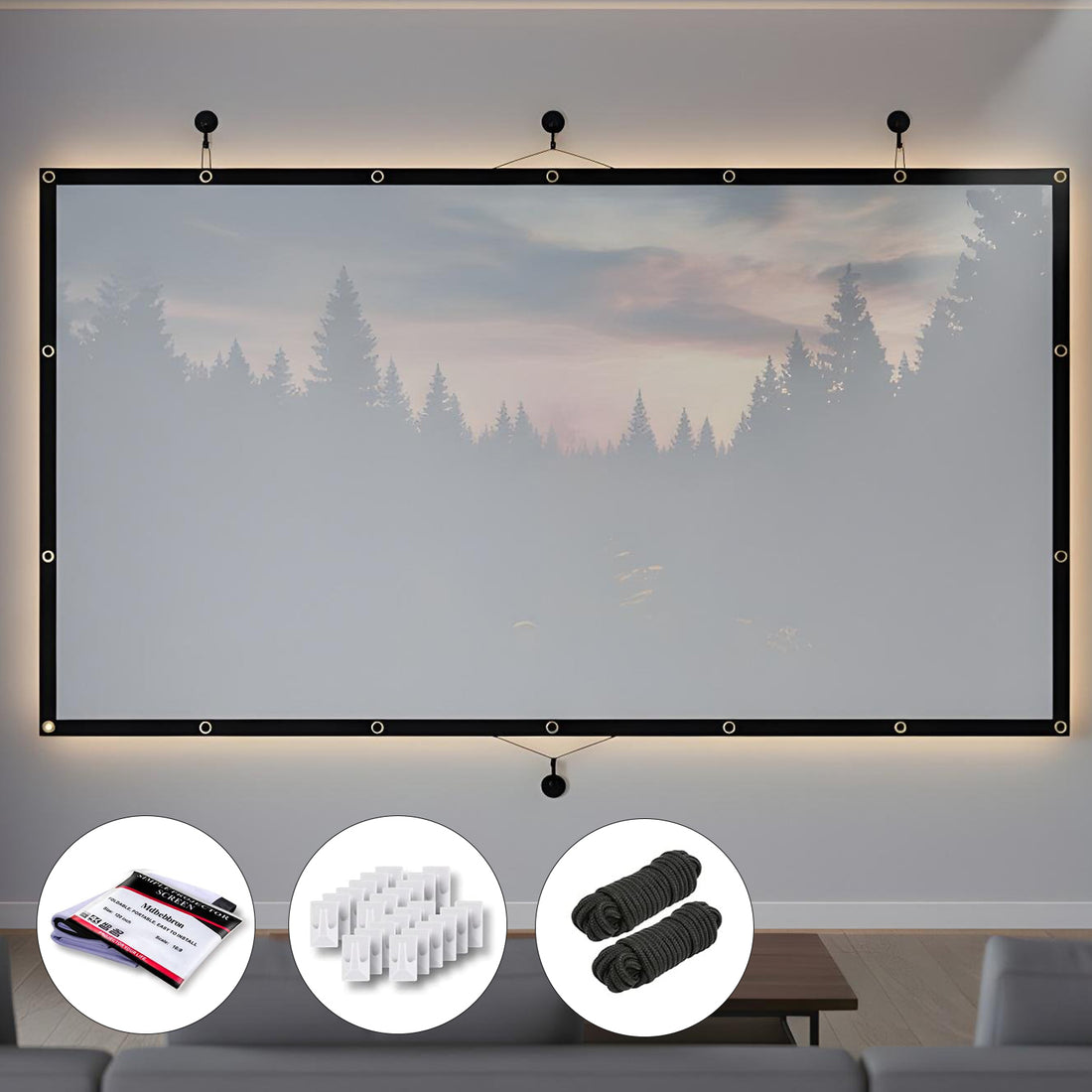 Ecran Proiector Elindor® Portabil, 120 Inch, Panza Proiectie 4K, Pliabil, Montaj Rapid Interior si Exterior, pe Perete, Ideal pentru Videoproiector, Cinema Acasa, Prezentari si Evenimente, Negru