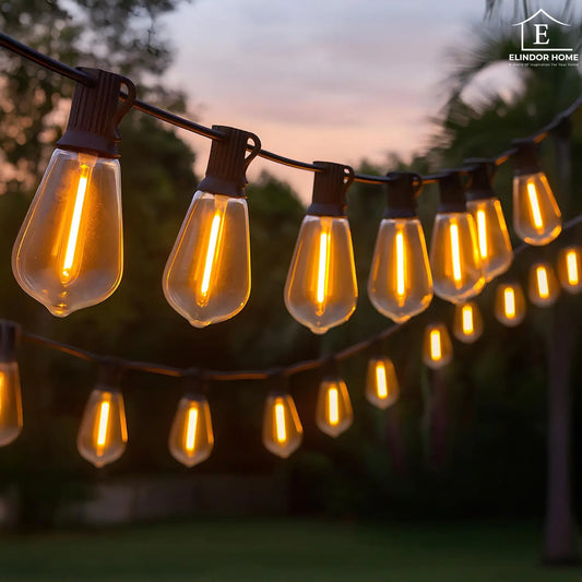 Ghirlanda Luminoasa Elindor® 7.6 m cu 10 Becuri Vintage Tip Edison, LED, Impermeabila IP65, Lumina Calda 2700K, pentru Gradina, Terasa, Balcon, Petreceri si Decor Exterior / Interior, Compatibil cu Dimmer,  Negru