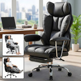 Scaun de Birou Elindor® Ergonomic, Design Contemporan, Scaun cu Spatar si Manere, din Piele PU cu Suport pentru Picioare si Lombar, cu Roti, 52 x 60 x 127 cm, Negru