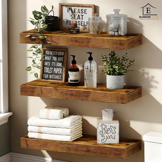 Set 3 Rafturi Elindor® Maro, Raft Suspendat de Depozitare, Mobila Bucatarie, Dormitor, Baie sau Birou, Etajera Practica cu Design Aerisit, Usor de Asamblat, Perfecta pentru Organizare Carti, Vesela, Condimente, Polita Produse Diverse, 40 x 15 x 3 cm