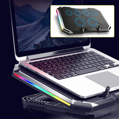 Cooler Laptop Gaming RGB Elindor® Suport cu Unghi Reglabil 7.5-17.5 cm, Dimensiuni Compatabile 15.6-17.3 Inch, 6 Ventilatoare Puternice si Silentioase 20dB cu 6x Viteza Ajustabila, 2 Porturi USB, pentru Birou, Calatorii, 41 x 27 x 3.4 cm, Negru