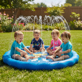 Piscina Gonflabila Elindor® 3-in1, cu Jeturi de Apa pentru Copii, Model Litere si Animale Salbatice, de Interior / Exterior, Distractie si Educatie, Jucarii Bebelusi si Copii, Instalare Rapida, Diametru 1 m, Bleumarin