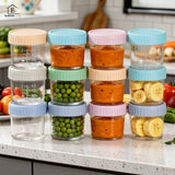 Set 12 Recipiente Elindor® pentru Hranire Bebelusi, pentru Diversificare, Hranire si Alaptare, Ideale pentru Lapte Praf, Sticle pentru Mancare, din Sticla, fara BPA, 6 x 6.2 cm, Multicolor