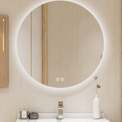 Oglinda Rotunda de Perete pentru Baie Elindor® cu Iluminare LED, 3 Culori de Lumina, Luminozitate Reglabila, Touch Control, Anti-Aburire, Anti-Spargere, Memorie Lumina, Marime 91.4 cm