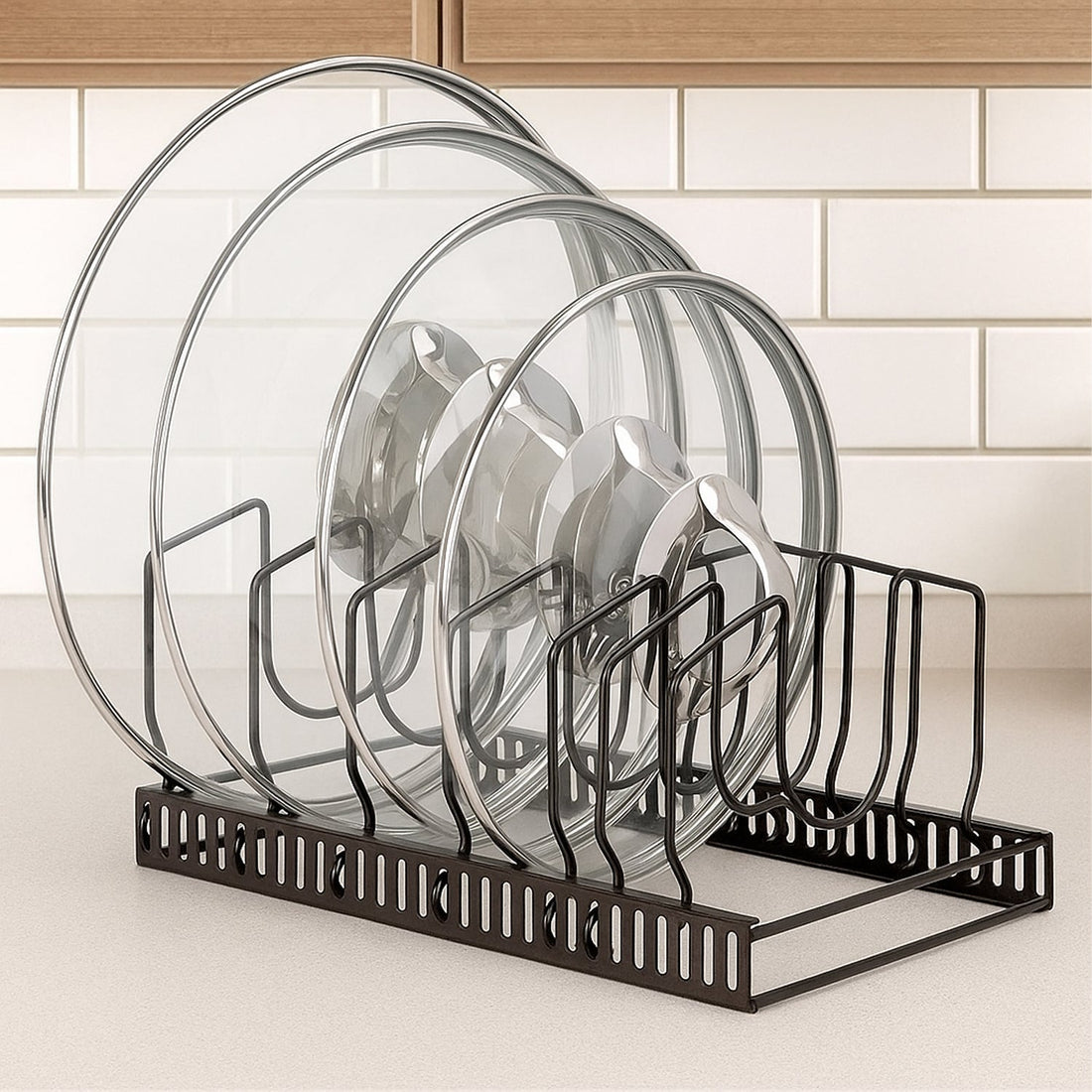 Suport Vase Reglabil Elindor® din Metal, Scurgator Vase si Organizator pentru Farfurii, Capace Oale, Tigai si Tavi, Uscator Vase Compact pentru Dulap, Chiuveta sau Blat, Suport de Vase pentru Bucatarie, Fier Negru, 30x19x13 cm