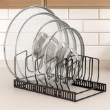 Suport Vase Reglabil Elindor® din Metal, Scurgator Vase si Organizator pentru Farfurii, Capace Oale, Tigai si Tavi, Uscator Vase Compact pentru Dulap, Chiuveta sau Blat, Suport de Vase pentru Bucatarie, Fier Negru, 30x19x13 cm