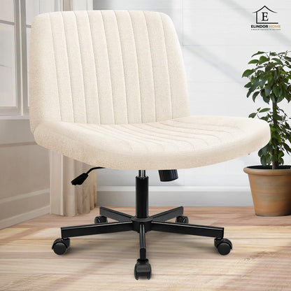 Scaun Birou Ergonomic Elindor® Rotativ 360°, fara Manere, cu Spatar Design Compact, Confortabil, Scaune in Stil Modern cu Roti, Picioare Metalice, Reglaj Balansare, Inaltime Ajustabila, 56 × 67 × 92 cm, Bej