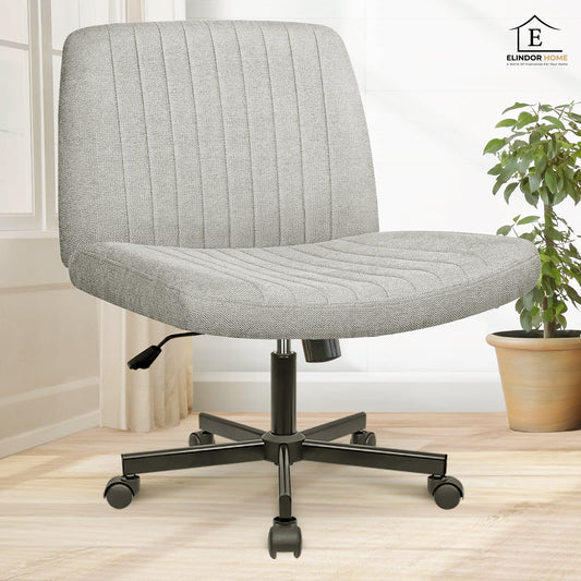 Scaun Birou Ergonomic Elindor® Rotativ 360°, fara Manere, cu Spatar Design Compact, Confortabil, Scaune in Stil Modern cu Roti, Picioare Metalice, Reglaj Balansare, Inaltime Ajustabila, 56 × 67 × 92 cm, Gri