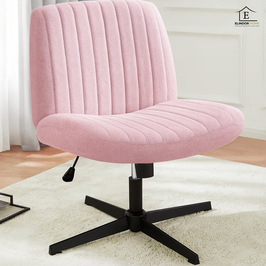 Scaun Birou Ergonomic Elindor® Rotativ 360°, fara Manere, cu Spatar Design Compact, Scaune in Stil Modern fara Roti, Picioare Metalice, Reglaj Balansare, Confortabil, Inaltime Ajustabila, 56 × 67 × 92 cm, Roz