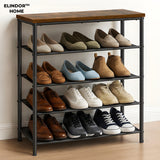 Organizator pentru Pantofi Elindor® Pantofar cu 5 Nivele Mari, Fara Gauri, Suport Metalic pentru Papuci, Dulap Hol, Dormitor, Economisire Spatiu, Depozitare Incaltaminte, 75 x 30 x 91 cm, Negru/Maro