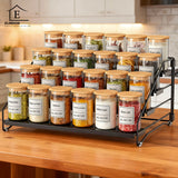 Organizator Condimente Elindor® pe 4 Niveluri, Suport Organizare, pe Blat sau in Dulap, sub Chiuveta, Suport Metalic, pentru Bucatarie, Baie, Camara, Bar, Raft cu Sertare Depozitare Condimente, 25.5 × 34 × 16 cm, Negru