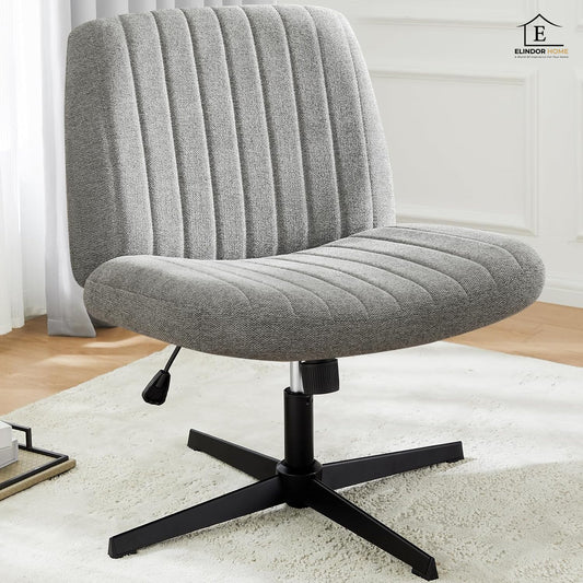Scaun Birou Ergonomic Elindor® Rotativ 360°, fara Manere, cu Spatar Design Compact, Scaune in Stil Modern fara Roti, Picioare Metalice, Reglaj Balansare, Confortabil, Inaltime Ajustabila, 50 × 67 × 92 cm, Gri