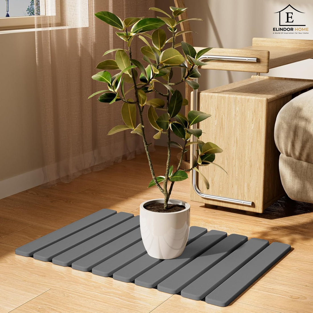 Covor de Baie Elindor® Pliabil, din Diatomit, Antiderapant, Absorbant, Dreptunghiular, Potrivit in Fata la Cada, Cabina de Dus, WC, Chiuveta, Model Uni, 60 x 39 x 1 cm, Gri