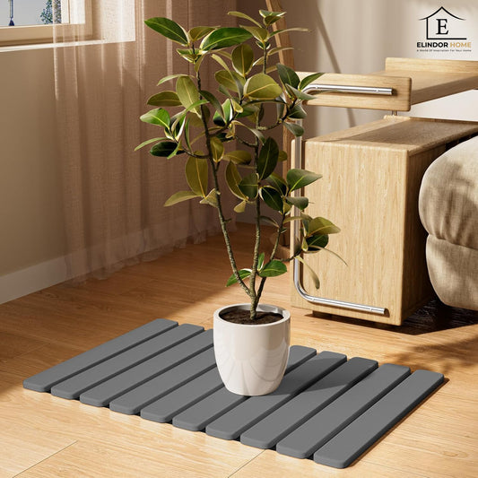 Covor de Baie Elindor® Pliabil, din Diatomit, Antiderapant, Absorbant, Dreptunghiular, Potrivit in Fata la Cada, Cabina de Dus, WC, Chiuveta, Model Uni, 60 x 39 x 1 cm, Gri