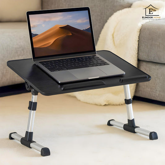 Masa Pliabila pentru Laptop Elindor® cu Ventilator USB Inclus, Antiderapanta, 3 Unghiuri de Inclinare, 5 Nivele Inaltime, Birou Portabil Utilizare in Orice Loc, Ideala la Munca sau Mic Dejun la Pat, 52 x 30 cm, Negru