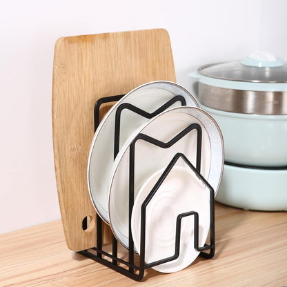 Suport Tocatoare Metalic Elindor® Organizator Compact si Elegant pentru Bucatarie, Baza Antiderapanta, Ideal pentru Tocatoare, Capace Oale si Tigai, Ustensile Bucatarie, Carti, 12.5 × 14.5 × 21.5 cm, Negru