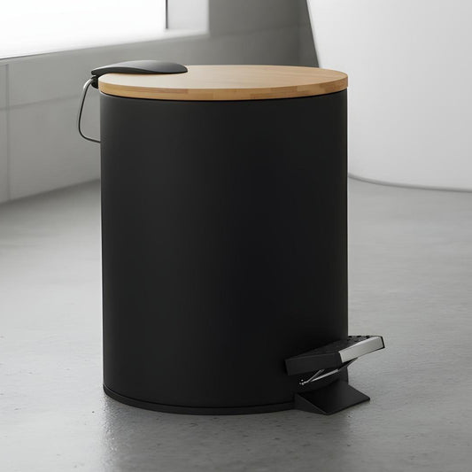 Cos de Gunoi Bucatarie Elindor® cu Pedala, cu Capac din Bambus, Capacitate 3L, Galeata Detasabila, Maner Transport, Multifunctional, Ideal in Bucatarie, Baie, Birou, Camara, Living, Dormitor, Potrivit pentru Colectare Selectiva, Negru