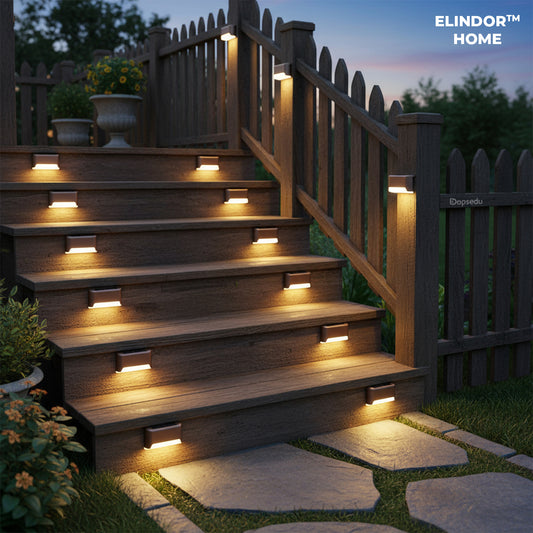 Set 16 Lampi Solare Elindor® Lampa cu Lumina Calda Exterioara, Bec Solar Ideal pentru Gradina, Curte, Garduri, Scari, Terase, Balcoane, Impermeabila IP44, Automata, 4.5 x 4.5 x 8.7 cm, Maro