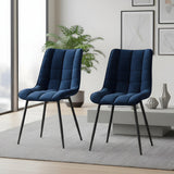 Set 2 Scaune Elindor® Ergonomice, Design Contemporan, Scaun cu Spatar si fara Manere, din Catifea cu Picioare Metalice Negre, Potrivite pentru Living, Bucatarie, Birou, Dormitor, Latime Sezut 46 cm, 85.5 x 45 x 42 cm, Albastru Marin