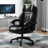 Scaun de Birou Elindor® Ergonomic, Design Contemporan, Scaun cu Spatar si Manere, din Piele PU cu Suport pentru Picioare si Roti, Latime Sezut 58 cm, Inaltime intre 48-56 cm, Negru