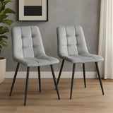 Set 2 Scaune Elindor® Ergonomice, Design Contemporan, Scaun cu Spatar Inaltime 41 cm, fara Manere, din Catifea cu Picioare Metalice Negre, Potrivite pentru Living, Bucatarie, Birou, Dormitor, 54 x 45 x 83 cm, Gri Deschis