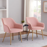Set 2 Scaune Elindor® Ergonomice, Design Contemporan, Scaun cu Spatar si cu Manere, din Catifea cu Picioare Metalice Aurii, Potrivite pentru Living, Bucatarie, Birou, Dormitor, Latime Sezut 49 cm, 55.5 x 43 x 83 cm, Roz
