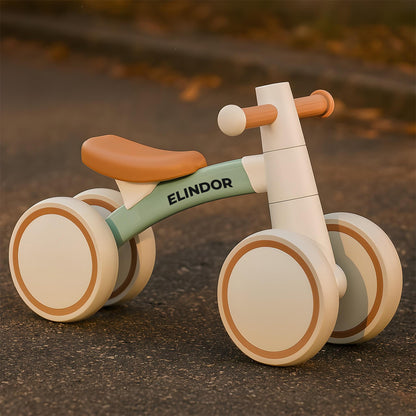 Bicicleta Fara Pedale Elindor® pentru Copii, cu 4 Roti, Usoara, Silentioasa, Robusta, Sa Ergonomica, Dezvolta Echilibrul si Coordonarea, pentru Copii de 12-24 Luni, 36 × 56 × 25 cm, Verde