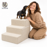 Scari Animale Elindor®, 3 Trepte pentru Caini si Pisici, Trepte Antiderapante pentru Pat sau Canapea, Structura din Spuma cu Rezilienta Ridicata si Material Textil, pentru Dormitor, Living, 45.7 x 38.1 x 34.3 cm, Bej
