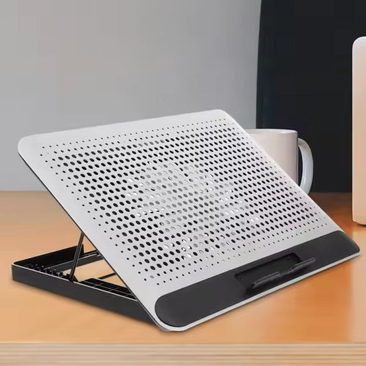 Cooler Laptop Gaming RGB Elindor® Suport cu Unghi Reglabil 6 Nivele, Dimensiuni Compatabile 12-17 Inch, 1 Ventilator Mare Puternic si Silentios 28dB cu Viteza Ajustabila, 2 Porturi USB, pentru Birou, Calatorii, 35 x 26 x 2.3 cm, Argintiu