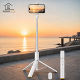 Trepied Foto Telescopic Profesional Elindor® Stativ Telefon 2-in-1, cu Telecomanda Bluetooth si Functie Selfie Stick, Compatibil iPhone / Android, Tripod Universal, Suport Durabil si Usor, Unghi Ajustabil 180°, 32-160 cm, pentru Foto / Video, Alb