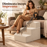 Scari Animale Elindor®, 3 Trepte pentru Caini si Pisici, Trepte Antiderapante pentru Pat sau Canapea, Structura din Spuma cu Rezilienta Ridicata si Material Textil, pentru Dormitor, Living, 45.7 x 38.1 x 34.3 cm, Bej