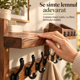 Set 2 Cuiere Suspendate Elindor®, Raft pe 2 Niveluri, cu 11 Carlige Duble, Mobila Hol, Birou, Etajera Practica cu Design Aerisit, Usor de Asamblat, Perfecta pentru Organizare, Polita Produse Diverse, 67 x 11 x 23 cm, Maro Rustic