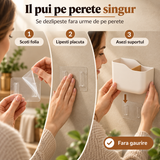 Set 2 Organizatoare de Perete Elindor®, Suport pentru Telecomenzi, Telefon, Ochelari si Accesorii, 2 Compartimente Fiecare, Separator din Bambus, Montaj Autoadeziv fara Gaurire, pentru Living, Dormitor si Birou, 14 x 5.5 x 9.5 cm, Alb