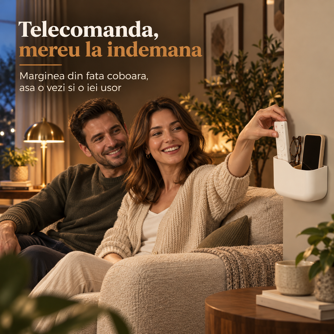 Set 2 Organizatoare de Perete Elindor®, Suport pentru Telecomenzi, Telefon, Ochelari si Accesorii, 2 Compartimente Fiecare, Separator din Bambus, Montaj Autoadeziv fara Gaurire, pentru Living, Dormitor si Birou, 14 x 5.5 x 9.5 cm, Alb