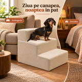 Scari Animale Elindor®, 3 Trepte pentru Caini si Pisici, Trepte Antiderapante pentru Pat sau Canapea, Structura din Spuma cu Rezilienta Ridicata si Material Textil, pentru Dormitor, Living, 45.7 x 38.1 x 34.3 cm, Bej