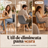 Set 4 Scaune Dining Elindor®, Stil Retro, Piele Ecologica, Picioare din Lemn Natural, Spatar Ergonomic, Sezut Confortabil, Design Elegant pentru Living, Bucatarie sau Dining, Gri