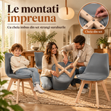 Set 4 Scaune Dining Elindor®, Stil Retro, Piele Ecologica, Picioare din Lemn Natural, Spatar Ergonomic, Sezut Confortabil, Design Elegant pentru Living, Bucatarie sau Dining, Gri
