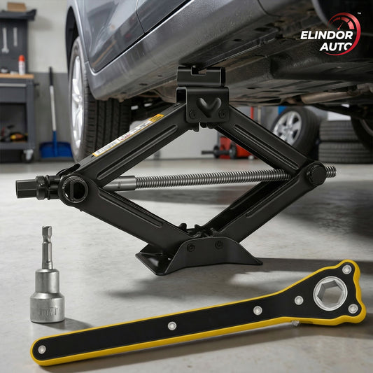 Cric Auto Trapezoidal Elindor® pentru Ridicarea Masinii, Greutate Maxima Suportata 2 Tone, Ideal pentru Vehicule Tip Autovehicul, Motocicleta, ATV, Camion, Utilaj Agricol, 41.5 × 9 × 10 cm, Negru