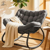 Fotoliu Balansoar Elindor® cu Spatar, Ergonomic, Cadru Solid din Otel, Suporta 120 kg, Ideal pentru Living, Dormitor, Exterior, Terasa, Negru