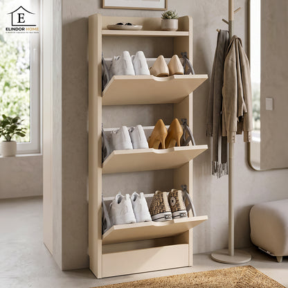 Organizator pentru Pantofi Elindor® Pantofar tip Dulap cu 3 Nivele Mari, Fara Gauri, Suport pentru Papuci, Dulap Hol, Living, Dormitor, Economisire Spatiu, Depozitare Incaltaminte, 50 x 17 x 120 cm, Bej