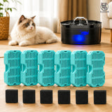 Set 6 Filtre + 6 Bureti Elindor® pentru Fantana de Apa Pisici si Caini, Compatibilitate cu Dispensere din Plastic de 2.2L, Filtrare Multipla, Carbon Activ, Albastru