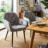 Set 2 Scaune Elindor® Ergonomice, Design Contemporan, Scaun cu Spatar si cu Manere, din Catifea cu Picioare Metalice Negre, Potrivite pentru Living, Bucatarie, Birou, Dormitor, Latime Sezut 55 cm, Gri