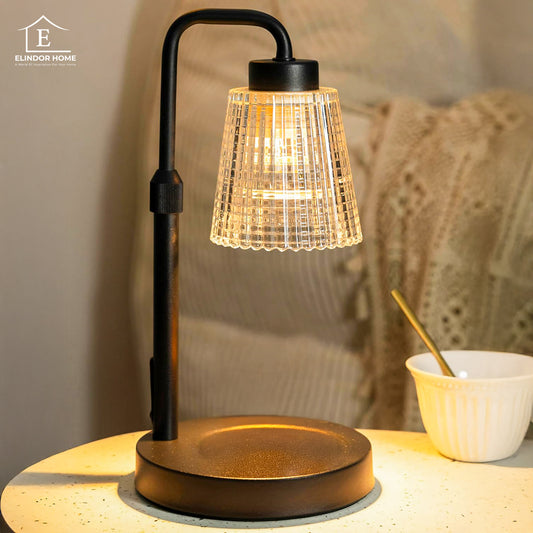 Lampa de Incalzire Lumanari Elindor® cu Abajur din Sticla, Corp Metalic, Stil Minimalist, pentru Evenimente si Ambient Aacsa, Material Durabil, pentru Spatii Decorative, Sfesnic Lumanare Elegant, Cadou Ideal pentru Mama, Aranjamente, 33x15 cm, Negru
