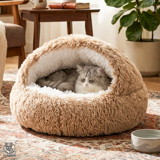 Pat Confortabil pentru Caini si Pisici Elindor® Rotund, Culcus Moale Antiderapant, Potrivit pentru Caine si Pisica de Talie Mica si Medie, Ideal in Orice Anotimp, in Casa, 60 × 60 × 16 cm, Maro