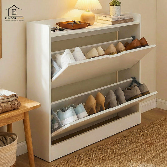 Organizator pentru Pantofi Elindor® Pantofar tip Dulap cu 2 Nivele Mari, Fara Gauri, Suport pentru Papuci, Dulap Hol, Living, Dormitor, Economisire Spatiu, Depozitare Incaltaminte, 50 x 17 x 85 cm, Alb