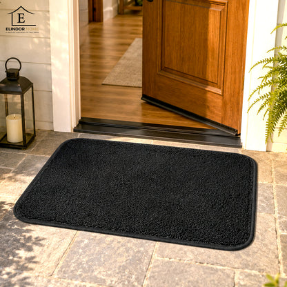 Covoras Antiderapant Elindor® pentru Intrare Casa, Lavabil la Masina, Super Absorbant, Moale, Durabil, Talpa Cauciucata Anti-Alunecare, Usor de Curatat, Pentru Interior si Exterior, 90 x 60 cm, Negru